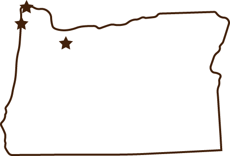 Locations on map of Oregon